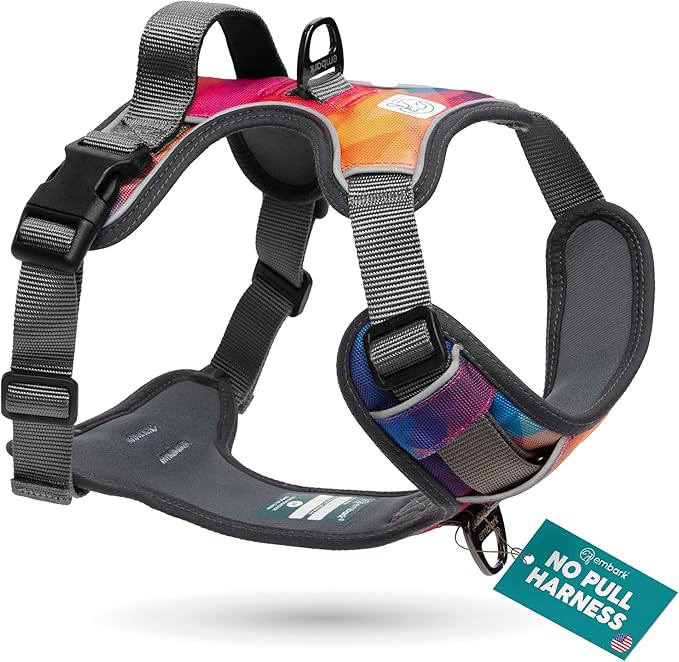 Embark Adventure Dog Harness, Reflective Trim No Pull Harness for Medium Sized Dog - Military Grade Nylon, Front Clip with Gel Lined Handle. Soft & Padded Puppy-Mewly Pet