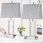 Touch Control Table Lamps Set of 2, Modern Silver Bedside Lamps with USB A+C Ports & AC Outlet, 3 Way Dimmable Contemporary Nightstand Lamps for Bedroom Living Room(LED Bulb Included)