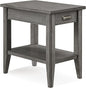 Laurent Narrow Solid Wood Side End Table with Shelf and Drawer, Smoke Gray Wash – Leick Home, 10506-GR