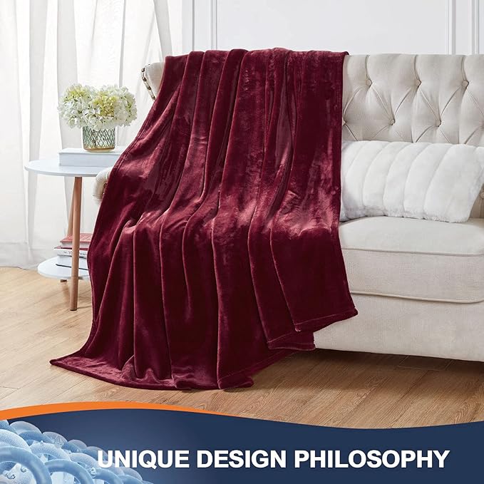 Walensee Fleece Blanket Plush Throw Fuzzy Lightweight (XL-Twin Size 66x90 Burgundy Red) Super Soft Microfiber Flannel Blankets for Couch, Bed, Sofa Ultra Luxurious Warm and Cozy for All Seasons
