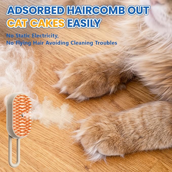 4 in 1 Cat Steam Brush for Shedding, Rechargeable Steam Pet Brush for Dog and Cat, Anti-Static, Massage, Cleaning, Shedding & Combing All In One!(Brown)-Mewly Pet