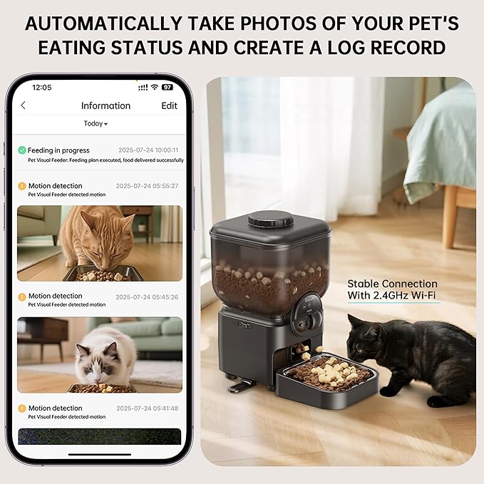 Automatic Pet Feeder for Cat and Dog - 6L Auto Cats Food Dispenser with Camera - WiFi App Control Smart Feeders with Timed - Dogs Feeding Station with 15-Day Battery Life After Power Off-Mewly Pet