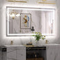 Keonjinn LED Bathroom Mirror with lights, 55" x 30" with Frontlit and Backlit, Stepless 3 Colors Temperature & Dimmable Large Tempered Glass Mirror, UL Listed LED Driver Double LED Strip Vanity Mirror