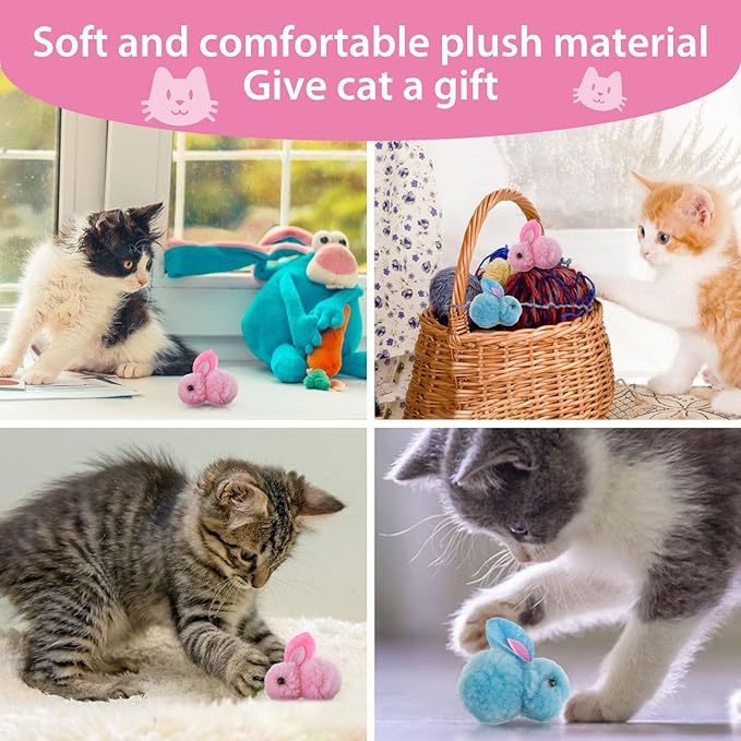 10Pcs Plush Toy Balls, Cute Bunny Shape Kitten Pompom Soft 5.5cm/2.16in Puff Ball Indoor Fun Colorful Cat Ball Toy Pom Pom Balls for Pet-Mewly Pet