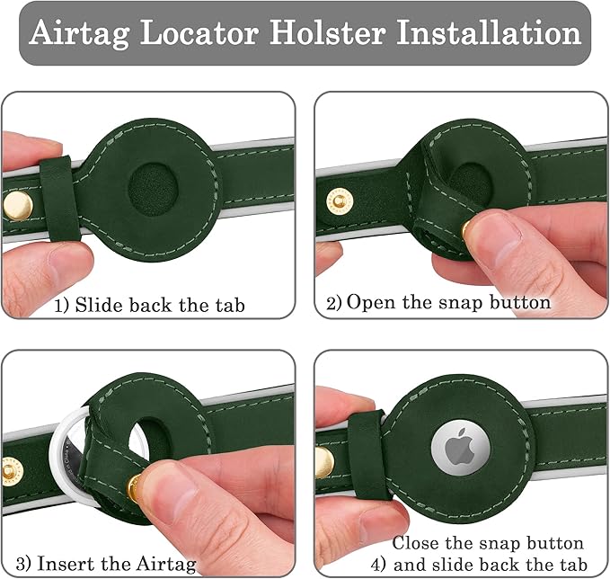 OOPSDOGGY Reflective Geniune Leather Airtag Dog Collar Soft Padded Collars for Small Medium Large Breed Dogs Puppy, 4 Sizes, 7 Colors (Green, XLarge, 19"-24")-Mewly Pet