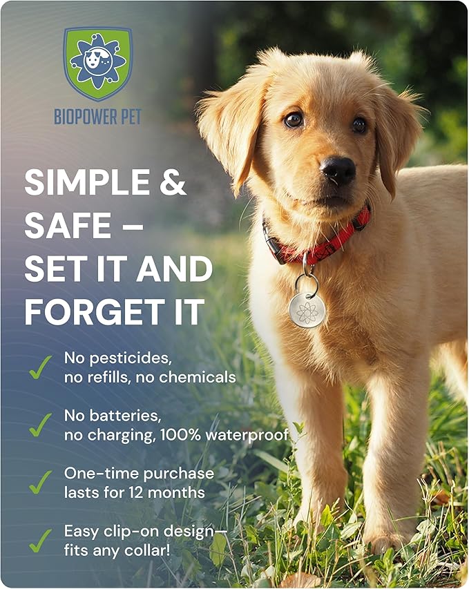 Natural Flea & Tick Repellent Collar Tag for Dogs & Cats – BioPower Pet Shield – Safe for Pets When Used as Directed – Lasts 1 Full Year (Small Tag (<10 Lbs), 2, Count)-Mewly Pet