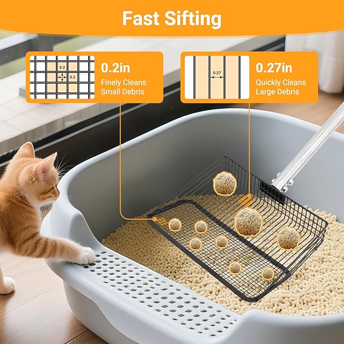 Large Metal Chicken Poop Scooper, 36 to 75" Adjustable Long Chicken Coop Litter Scoop with Stainless Steel Handle, Durable Sand Sifting Litter Shovel for Chicken Coops & Small Farm Animals-Mewly Pet