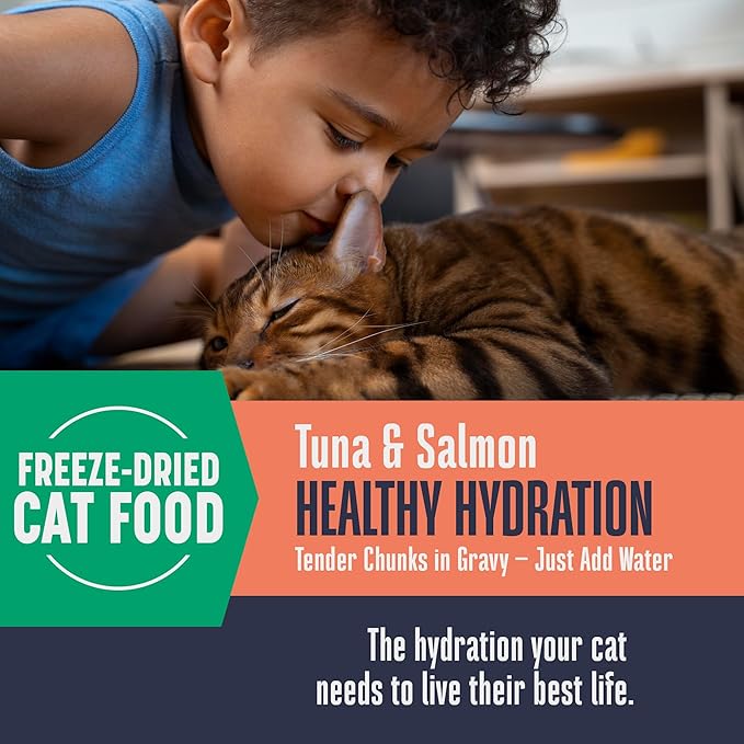 Whole Life Cat Freeze Dried Cat Food - Human-Grade Wet Food Toppers, Single Ingredient Snacks & Lickable Treats, Instantly Hydrating Natural Broth Just Add Water, Made in USA - Salmon & Tuna, 3 Oz-Mewly Pet