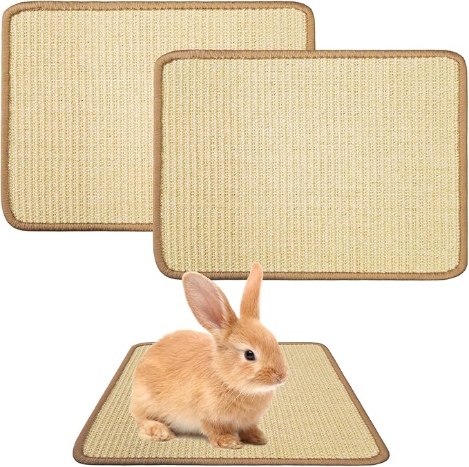 2Pcs Rabbit Scratch Mat,16 x 12 Inch Sisal Rabbit Scratching Pad,Rabbits Scratching Mats for Cages,Claws and Teeth Care Rabbits Chew Toys,Small Pet Bedding for Biting Sleeping Nesting-Mewly Pet