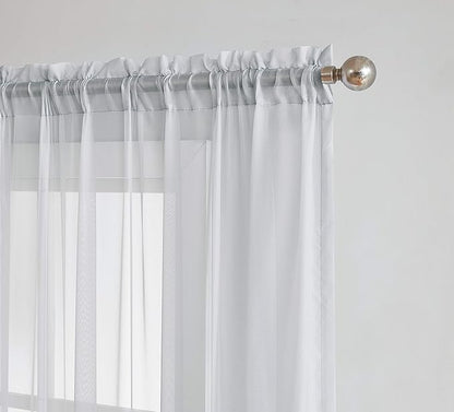 LINENZONE Pair of 2 Rod Pocket Short Window Treatments. Great Farmhouse Style Sheer Curtains for Living Room, Bedroom, Dining Room, Patio or Canopy Bed. (Amazing Sheers - 56" W x 40" L, Silver)