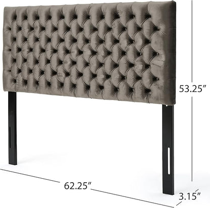 Christopher Knight Home Jezebel Velvet Headboard, Queen / Full, Grey / Black Steel