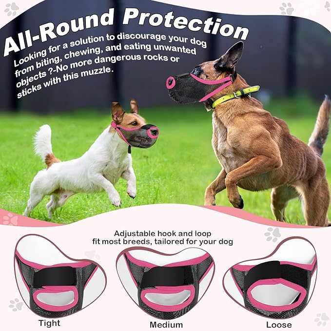 Dog Muzzle, Soft Air Mesh Muzzle for Small Medium Large Dogs Anti Biting Barking Chewing Scavenging, Breathable Adjustable Loop Pets Muzzle with Front Opening Design Allows Panting Drinking (Pink,XL)-Mewly Pet