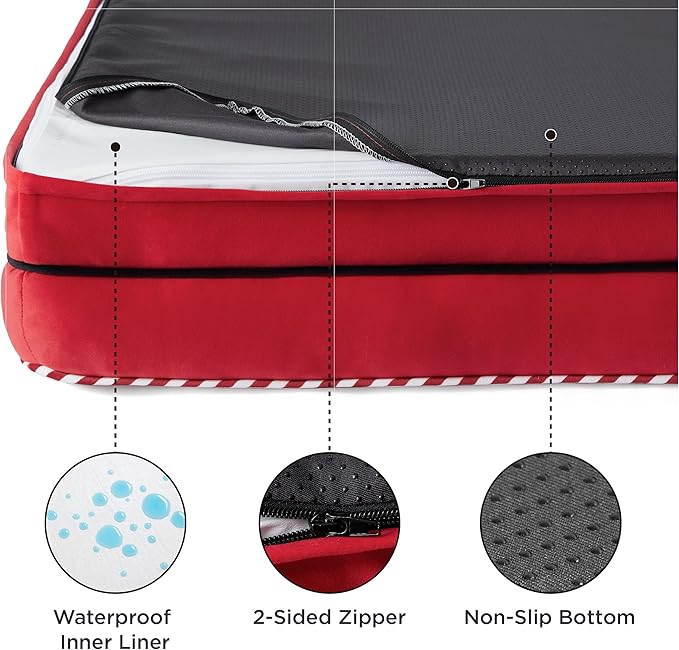 Bedsure Orthopedic Dog Beds for Small Dogs - Washable Small Dog Cat Bed Waterproof, Comfort Pet Couch Sofa with Washable Removable Cover, Pets Bed with Nonskid Bottom, Red, 24"-Mewly Pet