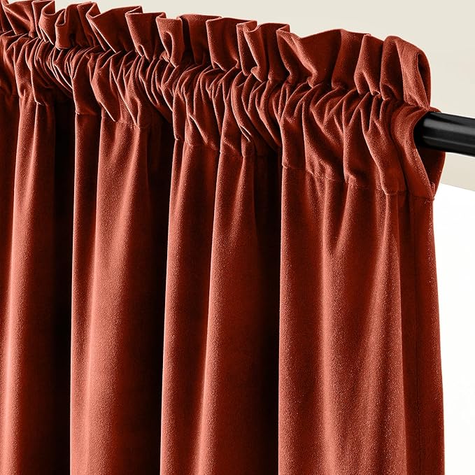 Lazzzy Velvet Blackout Curtains Thermal Insulated Room Window Drapes Super Soft Luxury Curtains for Living Room Bedroom Rod Pocket 2 Panels, Rust Red, 52" W x 108" L