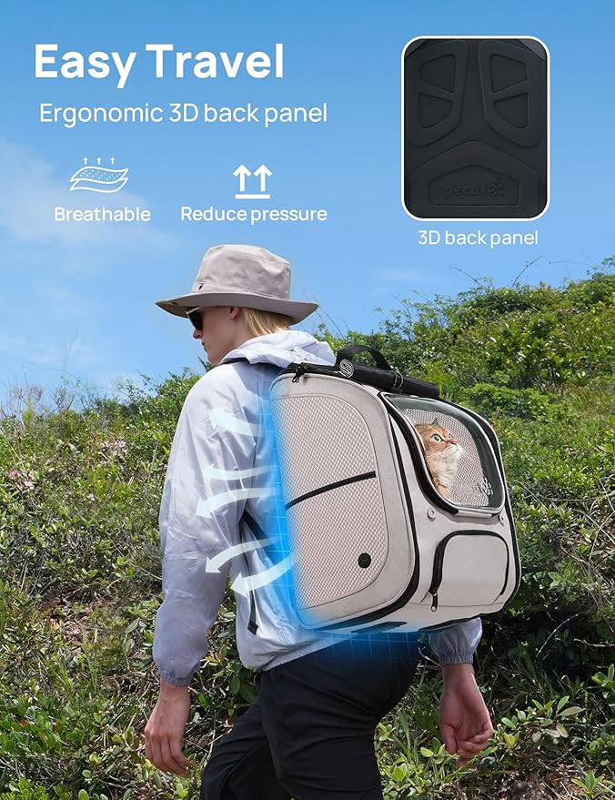 Pecute Cat Backpack Carrier, Large Space Cat Bubble Backpack, Breathable Cat Carrier, Shaded Dog Backpack Carrier, Ergonomic 3D Design for Travel, Hiking, Suitable for Shopping, and Vet, Khaki-Mewly Pet