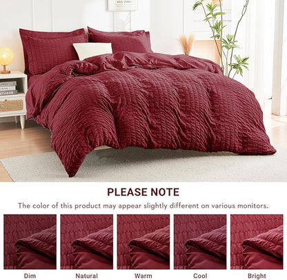 HYMOKEGE Burgundy Twin XL Comforter Set Seersucker 5 Pieces, All Season Luxury Bed in a Bag for Bedroom, Bedding Set with Comforter, Sheets, Pillowcase & Sham