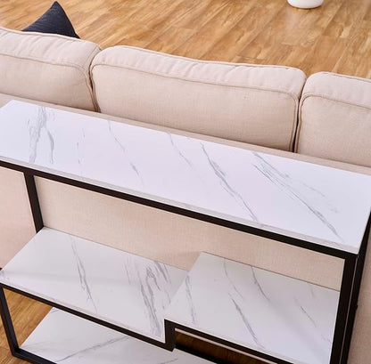 loglus Console Table for Entryway, Faux Marble MDF Sofa Table with Golden Frame (Multilayer, Black Frame)