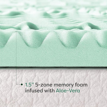 Mellow 1.5 Inch 5-Zone Memory Foam Mattress Topper, Calming Aloe Infusion, Dorm Essentials, Twin