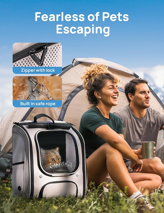 Pecute Cat Backpack Carrier, Large Space Cat Bubble Backpack, Breathable Cat Carrier, Shaded Dog Backpack Carrier, Ergonomic 3D Design for Travel, Hiking, Suitable for Shopping, and Vet, Khaki-Mewly Pet