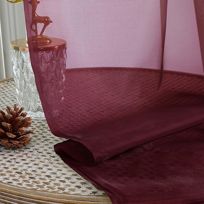 OWENIE Burgundy Sheer Curtain 90 Inches Long 2 Panels Set, Solid Filmy Drapes for Living Room Bedroom, Elegant Window Sheer Curtain Panels Drapes, 2 Pcs, Each 59W x 90L Inch