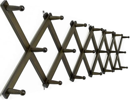 WEBI Accordion Wall Hanger,Accordion Hat Rack for Wall,Expandable Wooden Coat Rack Wall Mounted,Accordion Hook Rack for Hats,Caps,20 Peg,Dark Walnut