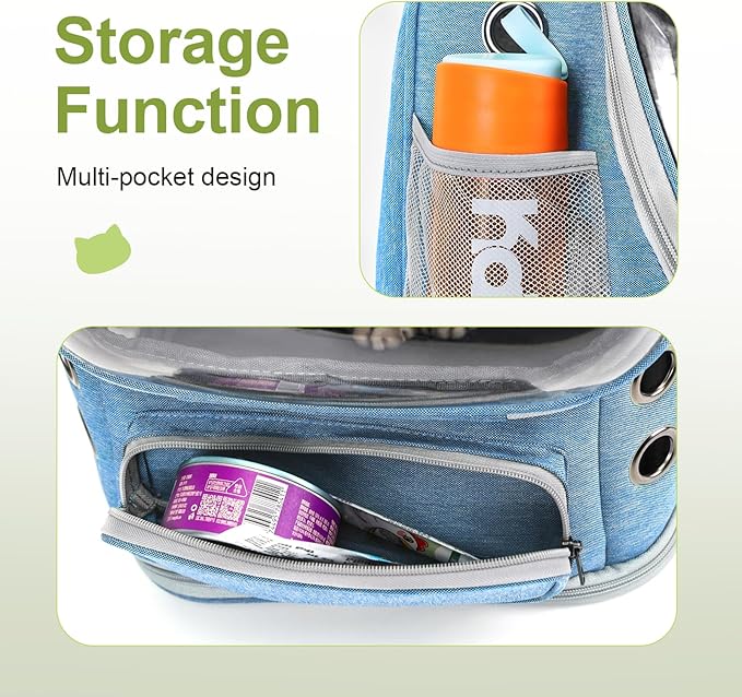 Expandable Cat Backpack,Cat Bubble Backpack Carrier for Carrying Cats, Pets and Small Dogs,Airline-Approved,Designed for Travel, Hiking, Walking,Car （Blue-Mewly Pet