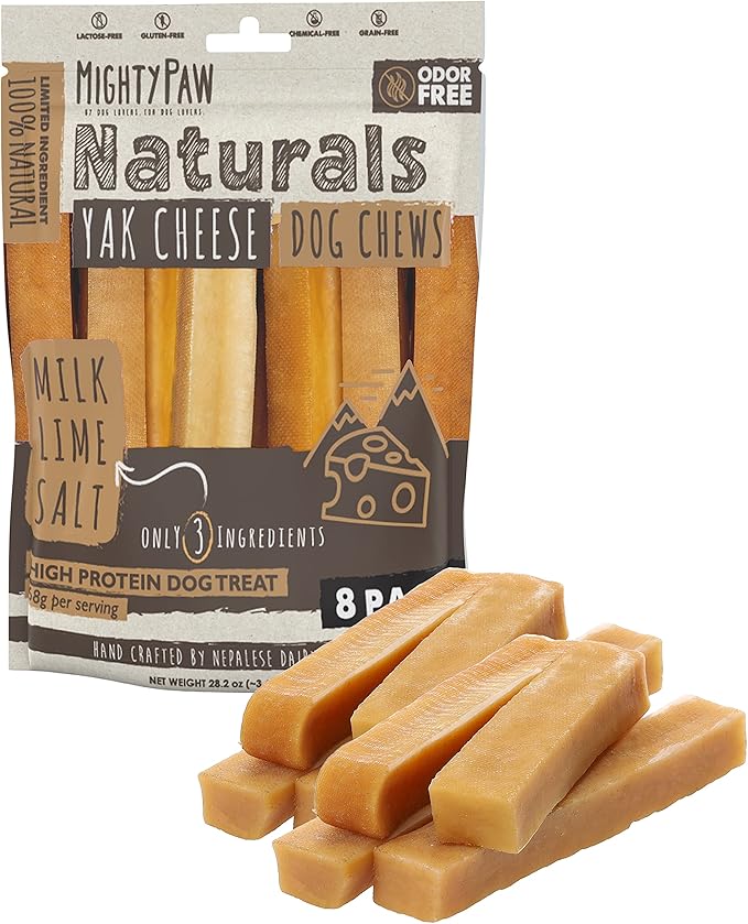 Mighty Paw Yak Cheese Chews for Dogs | All-Natural Long Lasting Pet Treats. Odorless and Great for Oral Health. Limited-Ingredient Chews for Puppies & Power-Chewers (Large, 8 Pack)-Mewly Pet