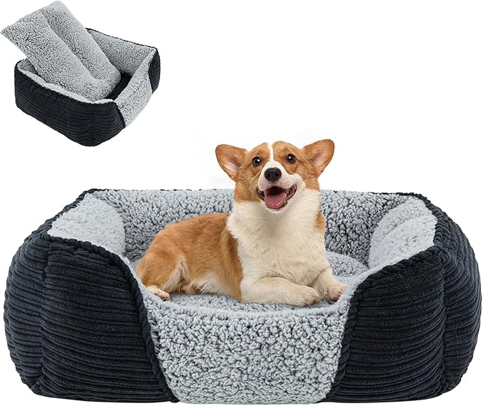 Miguel Washable Dog & Cat Bed with Removable Cushion for Medium & Small Dogs, Easy to Wash Pet Sofa Bed with Side Bolster, Anti-Slip Bottom, Black, 30 Inch-Mewly Pet