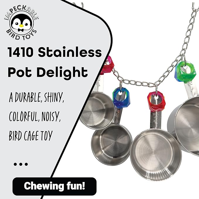 1410 Stainless Pot Delight from Parrots Cockatiels Conures Budgies Macaws Lovebirds African Greys Parrot Toys Stainless Foraging Chew Treat Noise-Making Fun Sensory Enrichment.-Mewly Pet