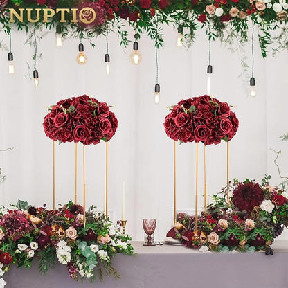 NUPTIO Flower Balls for Wedding Centrepieces - 10 Pcs 15.7 inch Diam Large Burgundy Artificial Flowers Roses Ball Fake Flower Arrangement Bouquet Faux Rose for Wedding Party Centrepiece Decorations