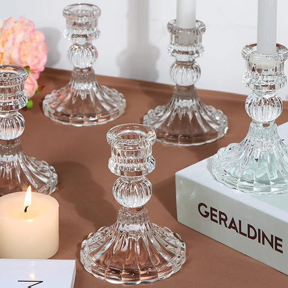 DARJEN Candlestick Holders Set, 4" H Taper Candle Holders Bulk, 12Pcs Glass Candle Holders for Wedding, Festival, Party & Windowsill Decor