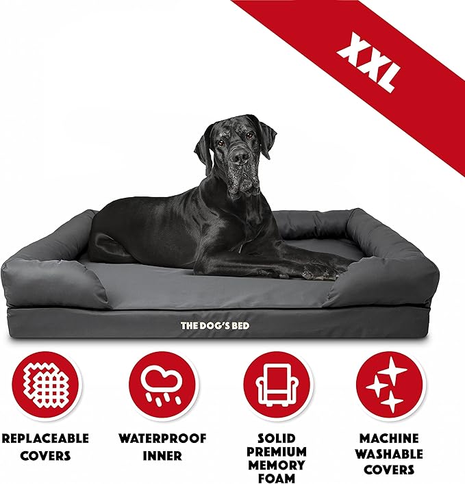The Dog’s Bed, Dog Bed XXL Grey 51.5x39, Memory Foam, Pain Relief: Arthritis, Hip & Elbow Dysplasia, Post Surgery, Lameness, Supportive, Calming, Waterproof Washable Cover, Veterinary Approved-Mewly Pet
