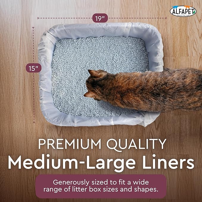 Alfapet Elastic Cat Litter Box Liners - Large 12 Count - Tear-Resistant Cat Litter Bags - Waterproof Kitty Litter Liners - Fits Litterbox Pan Sizes Medium and Large, 31" x 17", 20 lb Capacity-Mewly Pet