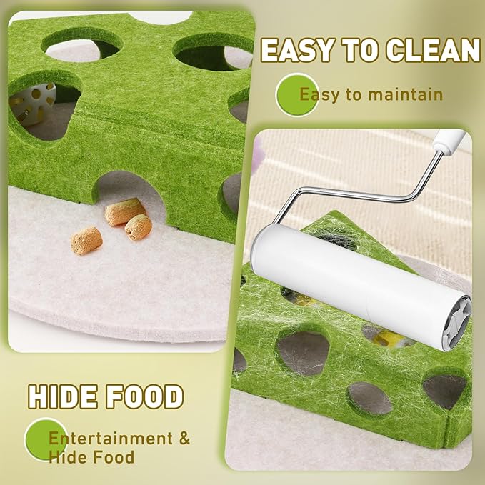 Interactive Cat Puzzle Toy for Indoor Cats & Kittens - Fun Track Balls & Spring Teaser in Stimulating Felt Puzzle Box (Green) - Mental Enrichment Game-Mewly Pet