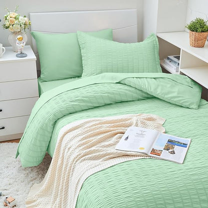 HYMOKEGE Mint Green Twin XL Comforter Set Seersucker 5 Pieces, All Season Luxury Bed in a Bag for Bedroom, Bedding Set with Comforter, Sheets, Pillowcase & Sham