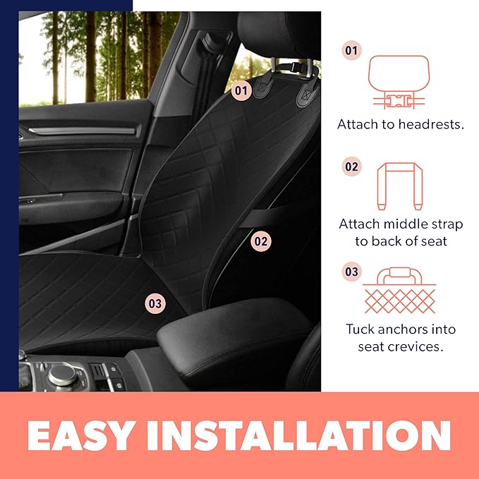 Active Pets Dog Car Seat Cover, Waterproof Front Seat Protector for SUV Truck Sedan, Pet Safety Travel Comfort System with Universal Fit, Black-Mewly Pet