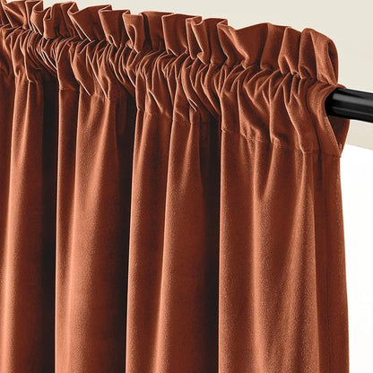 Lazzzy Velvet Blackout Curtains Thermal Insulated Room Window Drapes Super Soft Luxury Curtains for Living Room Bedroom Rod Pocket 2 Panels, Burnt Orange, 52" W x 102" L