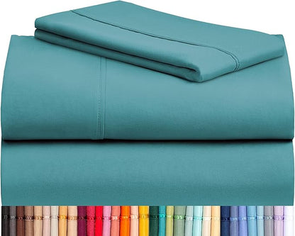 LuxClub Twin XL Sheets - Soft Twin Bed Sheets for Boys and Girls, 3 PC Deep Pockets Wrinkle Free Kids Fitted Sheets Machine Washable Hotel Bedding Silky Soft - Teal Twin XL