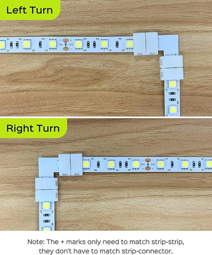 JACKYLED 10mm 2-Pin LED Strip Connectors for LED Strip Lights, Total 22Pcs Corner Connectors Kit for Unwired Gapless Solderless Adapter Extension - 10mm 2pin 10 Pack
