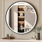 24 Inch Round Bathroom Mirror with Lights, Black Metal Framed Frontlit Circle Mirrors for Wall, Led Light Mirror with Anti-Fog, Memory Function, 3 Color Temperature, Dimmable Makeup Mirror