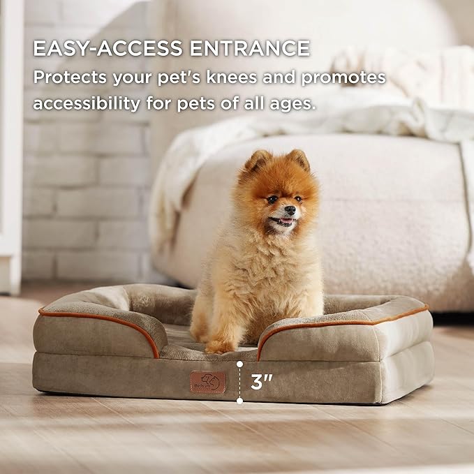 Bedsure Orthopedic Dog Beds for Small Dogs - Washable Small Dog Cat Bed Waterproof, Comfort Pet Couch Sofa with Washable Removable Cover, Pets Bed with Nonskid Bottom, Hazel, 24"-Mewly Pet