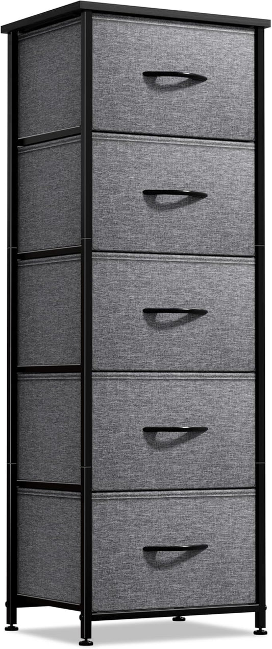 Sorbus Nightstand with 5 Drawers - Bedside Furniture & Night Stand End Table Dresser with Steel Frame, Wood Top, Easy Pull Fabric Bins for Home, Bedroom Accessories, Office & Dorm