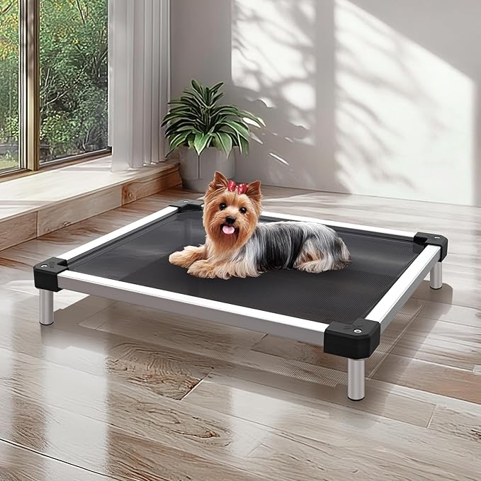 FXW TitanNest Chew-Proof Elevated Dog Bed, Raised Cot for Indoor/Outdoor/Camping Use, Durable & Waterproof Cooling Pet Bed for Toy Dogs, 23.0" L x 17.0" W x 4.5" H, Black-Mewly Pet