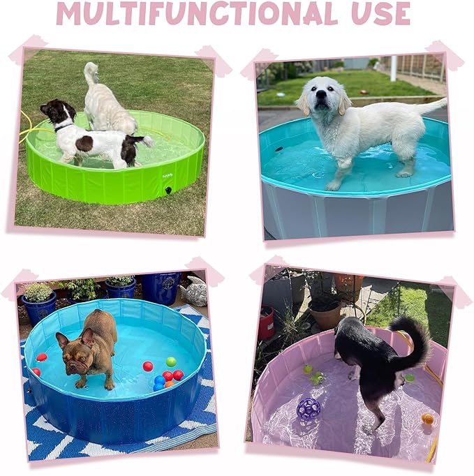 Furrybaby Dog Pool, Kiddie Pool with Hard Plate Collapsible Pet Bath Foldable Swimming Pet Pool Portable Pink 39''-Mewly Pet