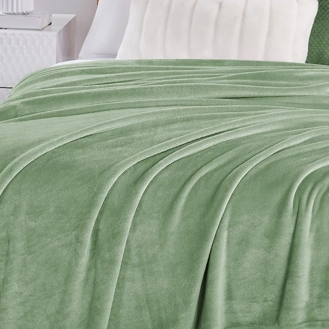 Walensee Fleece Blanket Plush Throw Fuzzy Lightweight (Queen Size 90x90 Sage Green) Super Soft Microfiber Flannel Blankets for Couch, Bed, Sofa Ultra Luxurious Warm and Cozy for All Seasons