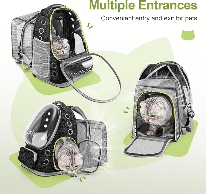 Expandable Cat Backpack,Cat Bubble Backpack Carrier for Carrying Cats, Pets and Small Dogs,Airline-Approved,Designed for Travel, Hiking, Walking,Car （Black-Mewly Pet
