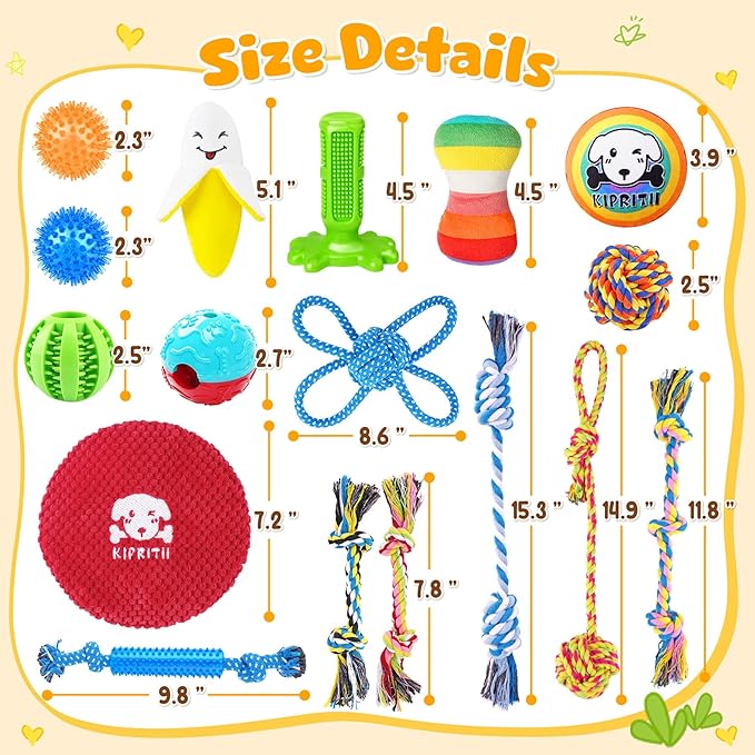 KIPRITII 25 Pack Various Puppy Dog Toys for Teething, Entertainment & Interaction, Puppy Chew Toys Pack with Rope Toy, Treat Balls and Dog Squeaky Toys for Puppies & Small Dogs-Mewly Pet