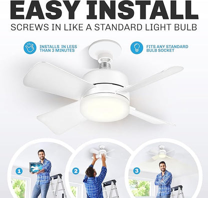 Bell+Howell Socket Breeze Socket Fan Light with Remote, Portable Small Ceiling Fans with Lights for Bedroom, Kitchen, Living Room, Ceiling Fan with Light 3500K, 1000 Lumens, Screws into E26/E27