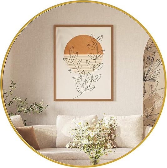 Sweetcrispy 24in Round Bathroom Mirrors for Wall, Bathroom Mirrors for Over Sink, Wall Decor for Bathroom, Entryway, Bedroom, Vanity, Classical Gold