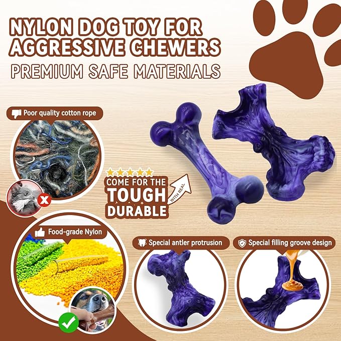 Magicorange Tough Dog Toys, Chew Toys for Aggressive Chewers, Dog Bone Toy Nylon Almost Indestructible Dogs Toy for Teeth Cleaning and Training (Purple)-Mewly Pet